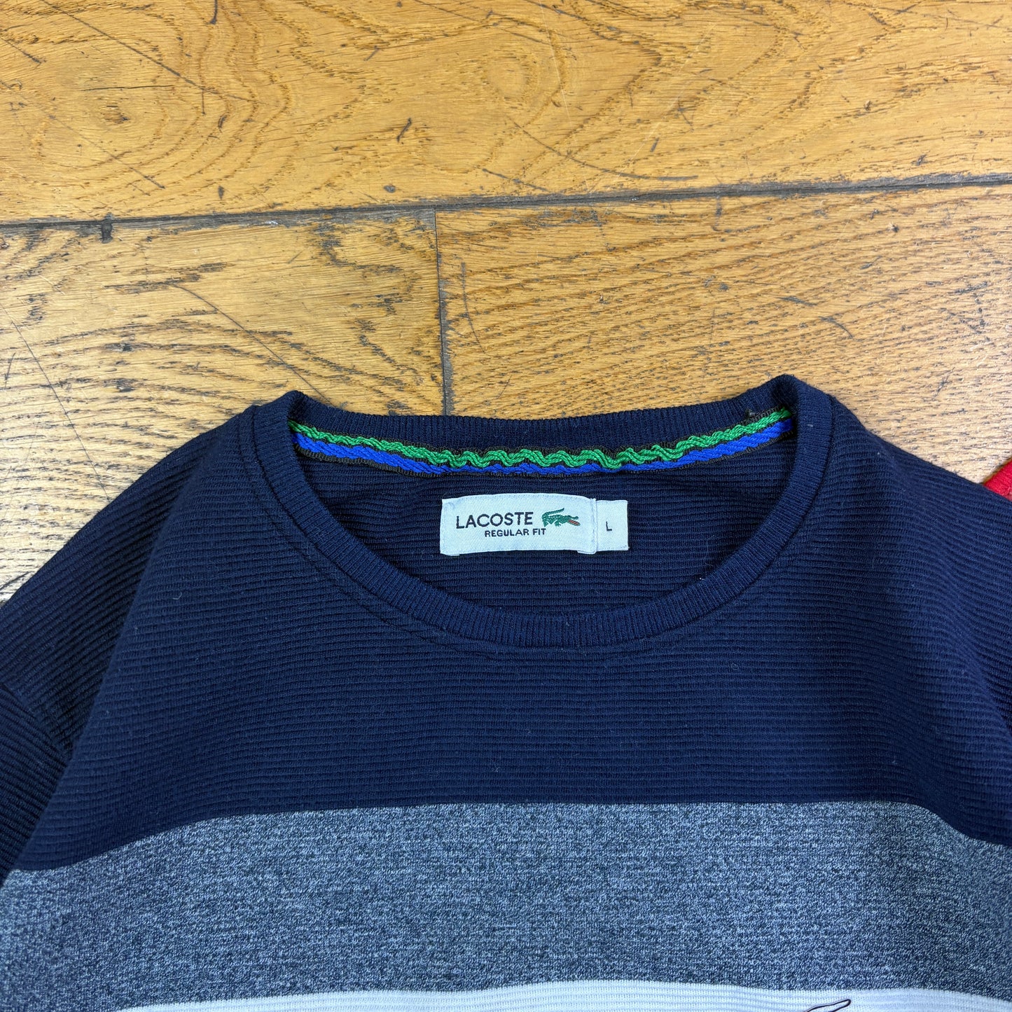 Vintage Lacoste Navy Stripe Chunky Knit Jumper - S