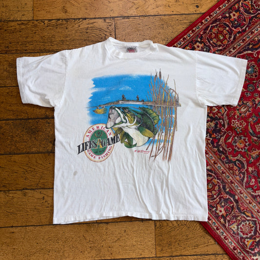 Vintage 90s Fishing White Single Stitch Graphic T-Shirt - M