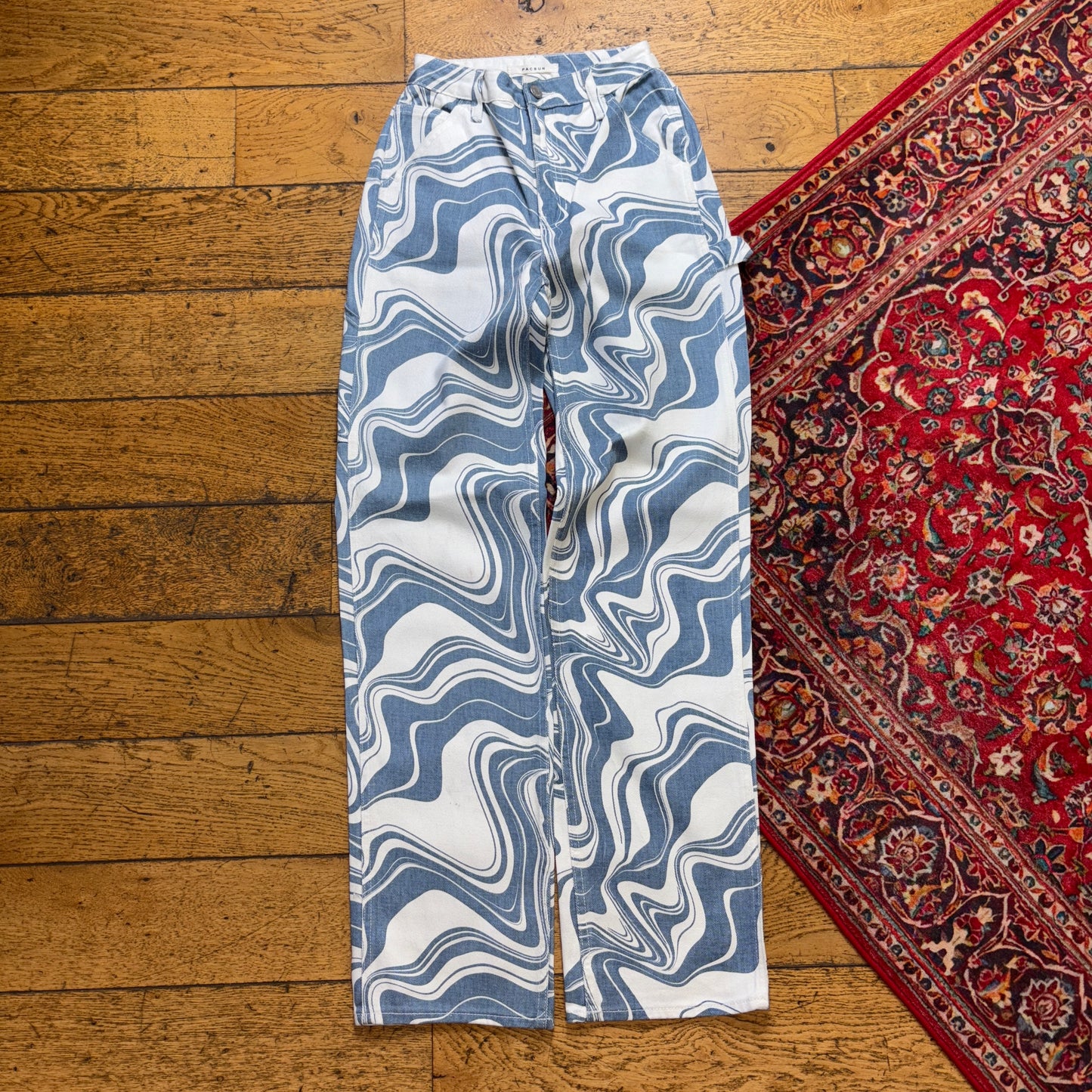 Vintage Pacsun Swirl Pattern Blue White Boyfriend Carpenter Jeans - 23 (XS)