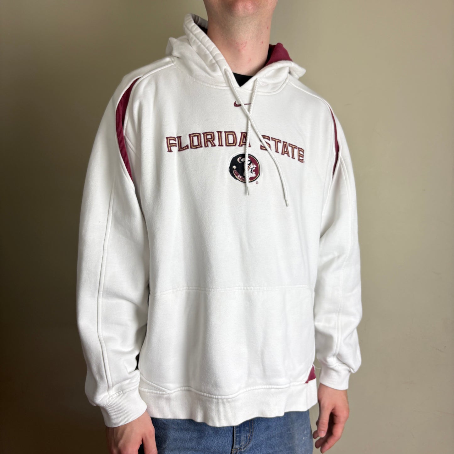 Vintage Nike Florida State White Embroidered Hoodie Sweatshirt - XL