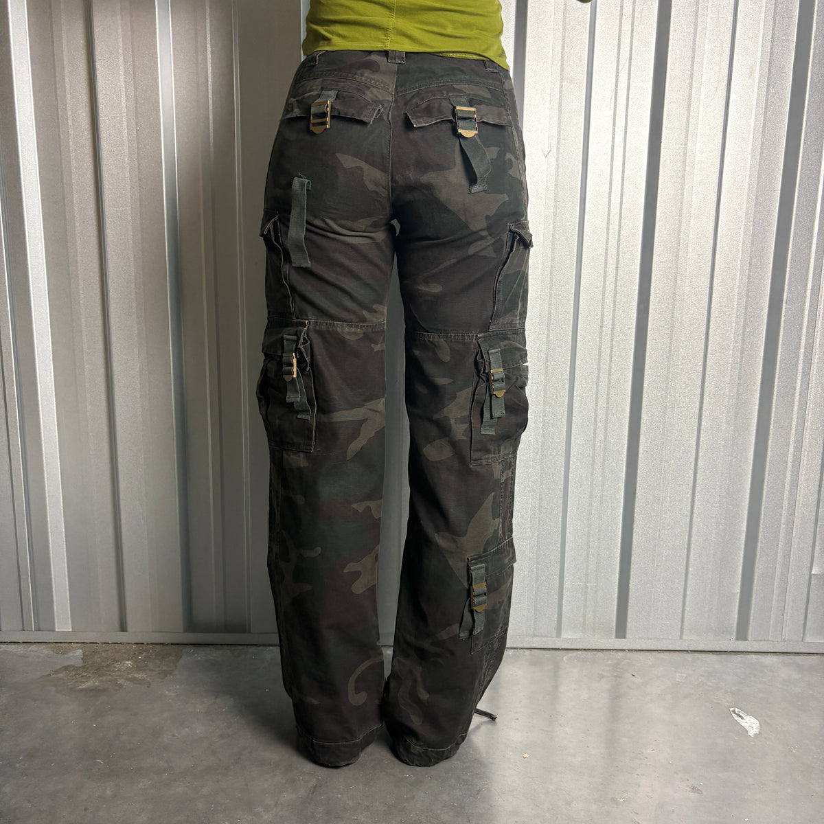 Black Camo Baggy Y2K Cargo Trousers - 28L