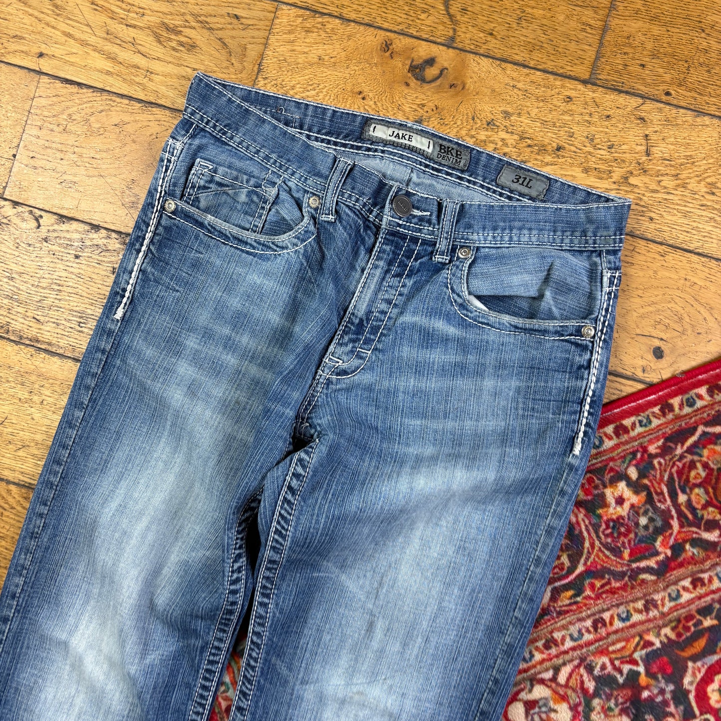 Vintage Blue Embroidered Y2K Hip Hop Baggy Jeans - 34