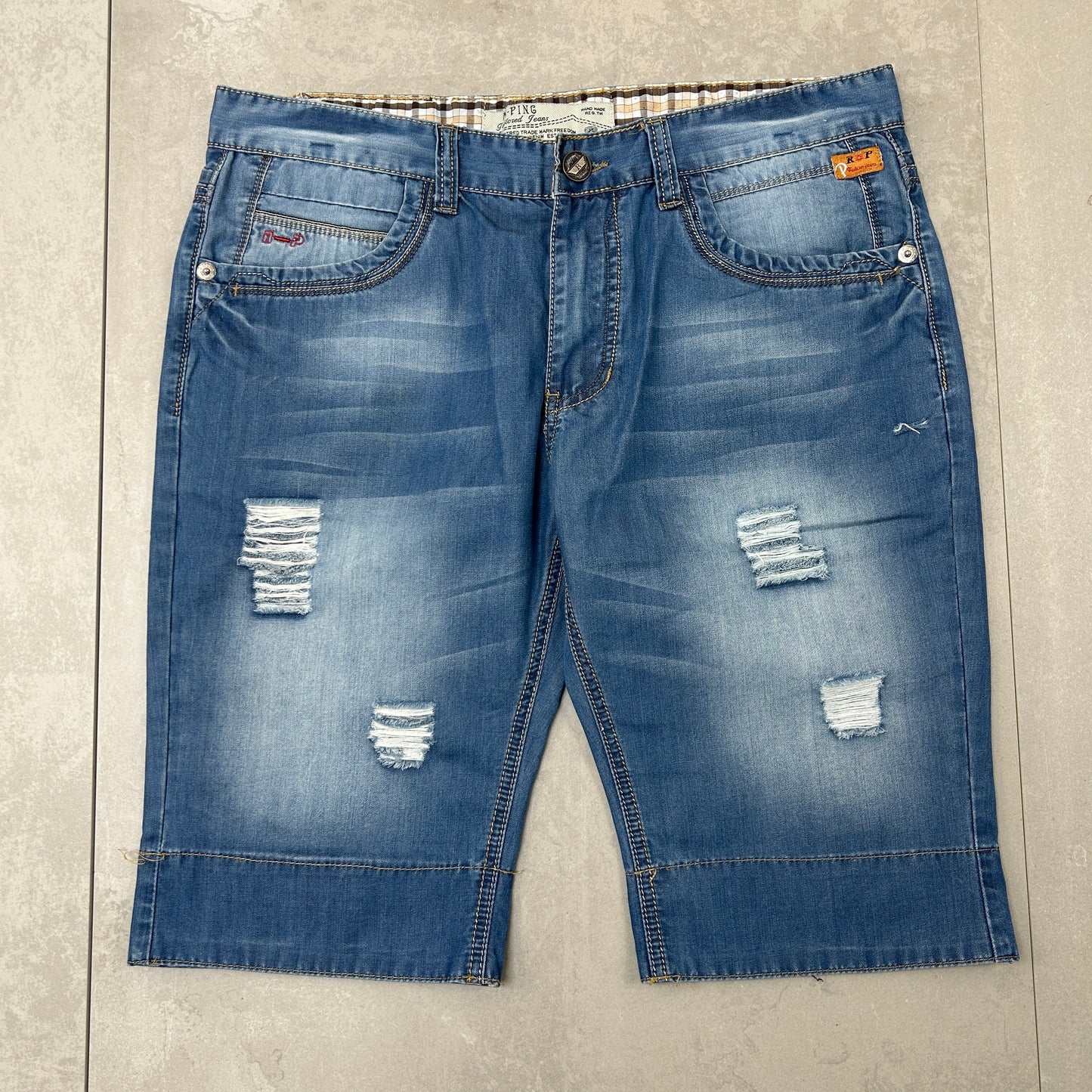 Vintage Embroidered Hip Hop Blue Shorts Jorts - 36