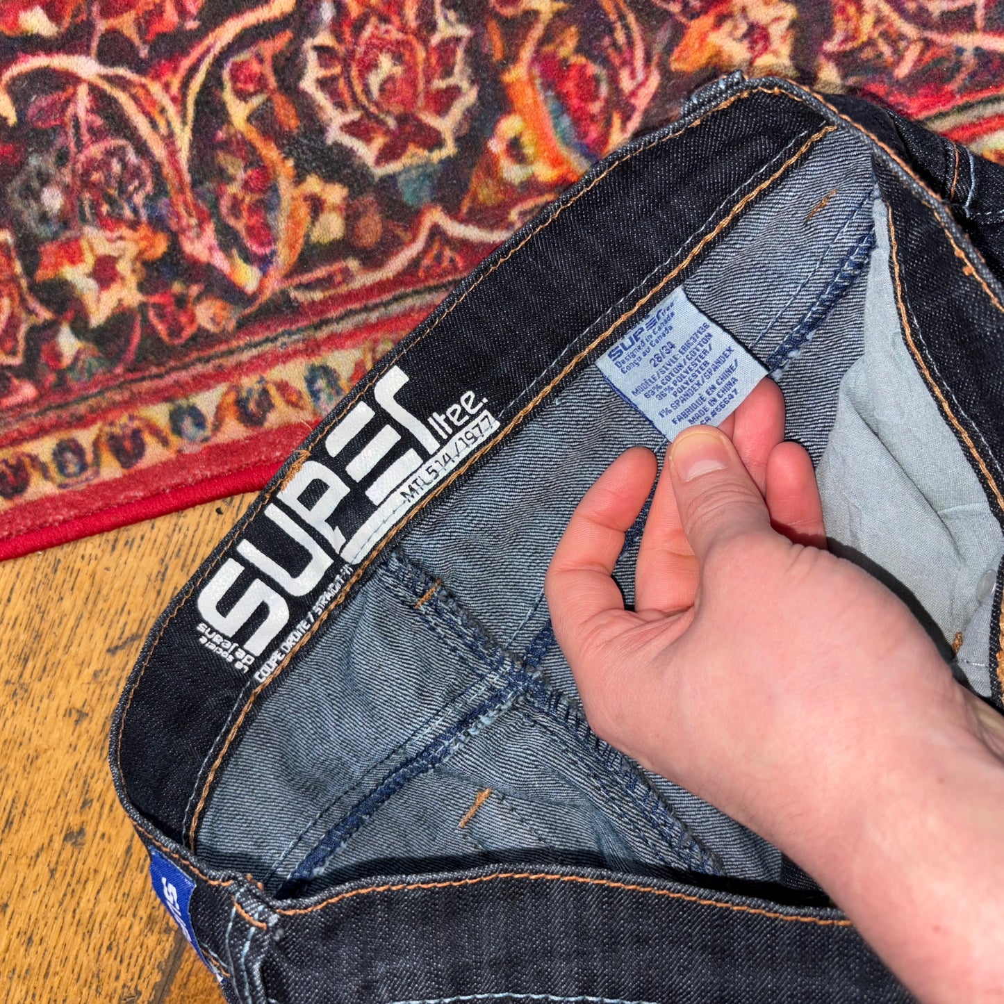 Vintage Navy Embroidered Y2K Hip Hop Straight Jeans - 28L