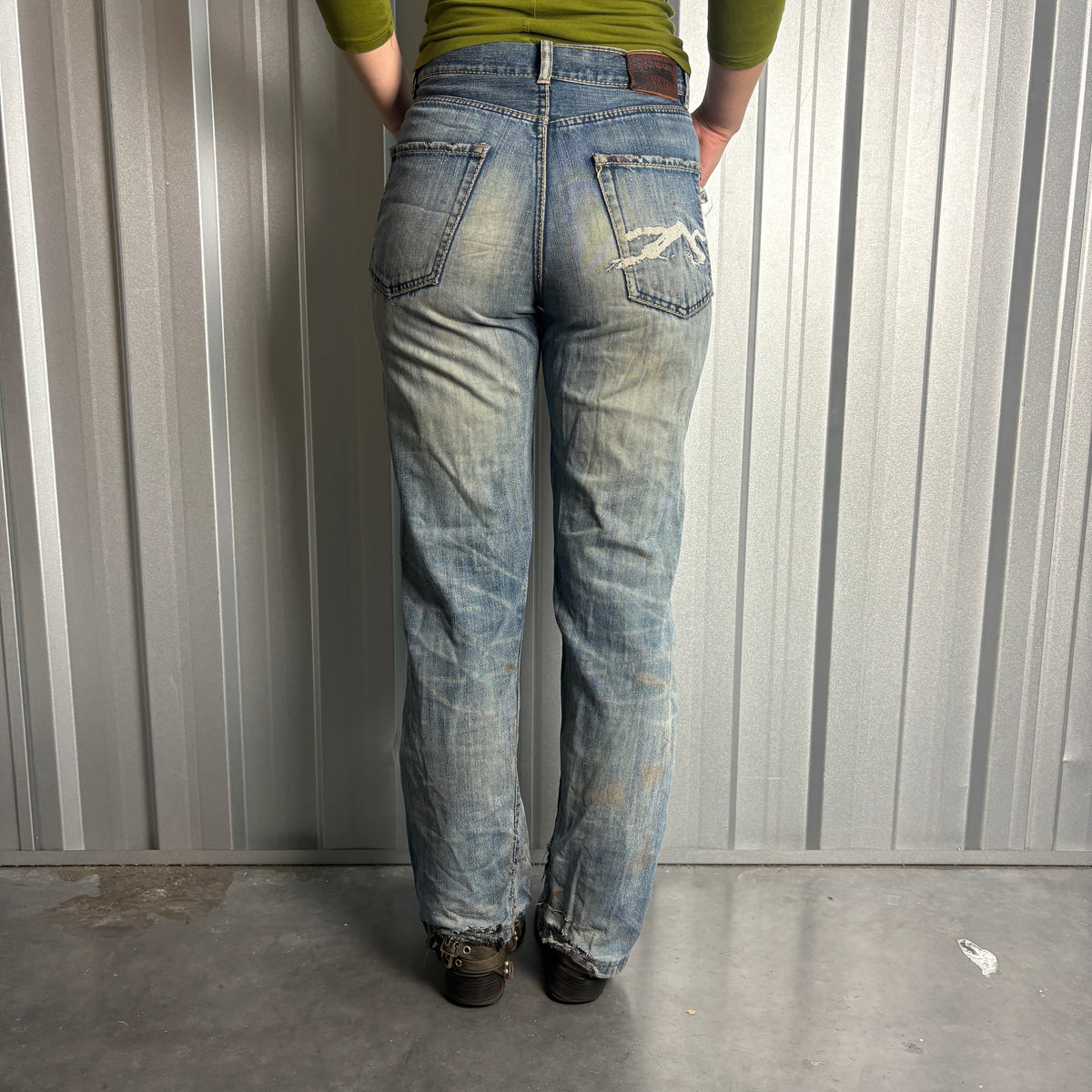 Big Train Blue Embroidered Japanese Grunge Hip Hop Y2K Straight Jeans - 30S