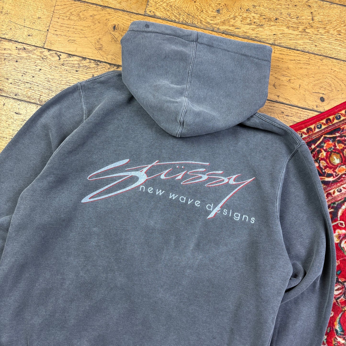 Vintage Stussy Grey Hoodie Sweatshirt - L