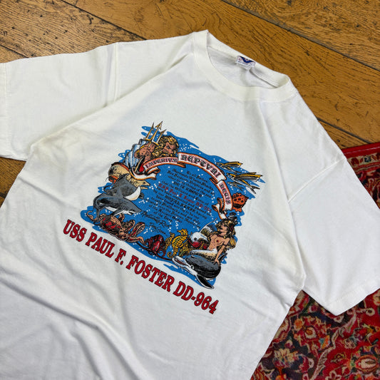 Vintage 90s Funny White Single Stitch Graphic T-Shirt - S