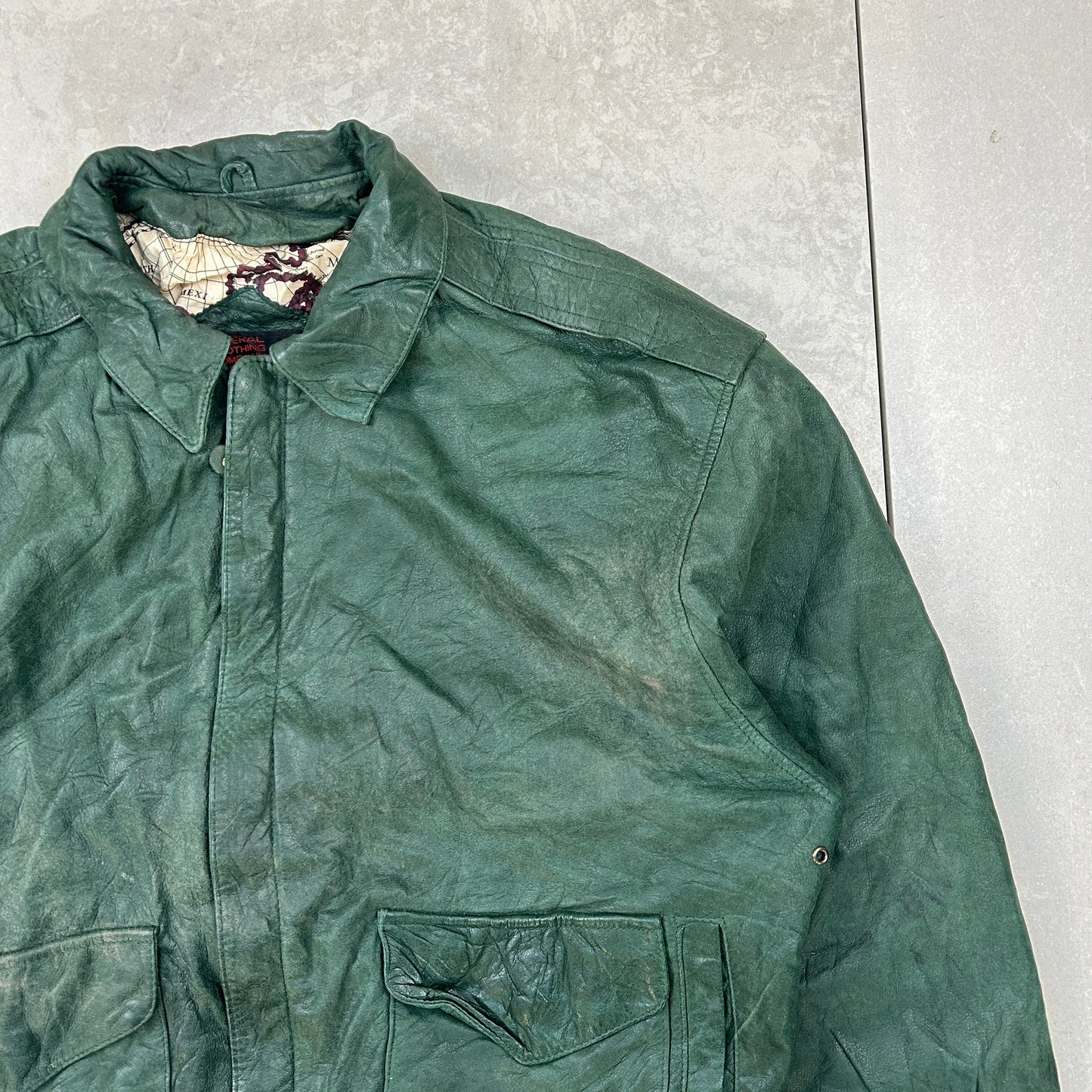 Vintage Aviator Pilot Flight Style Green Genuine Leather Bomber Jacket - L