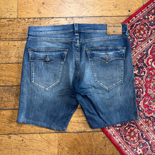Vintage True Religion Blue Embroidered Y2K Shorts Jorts - 42