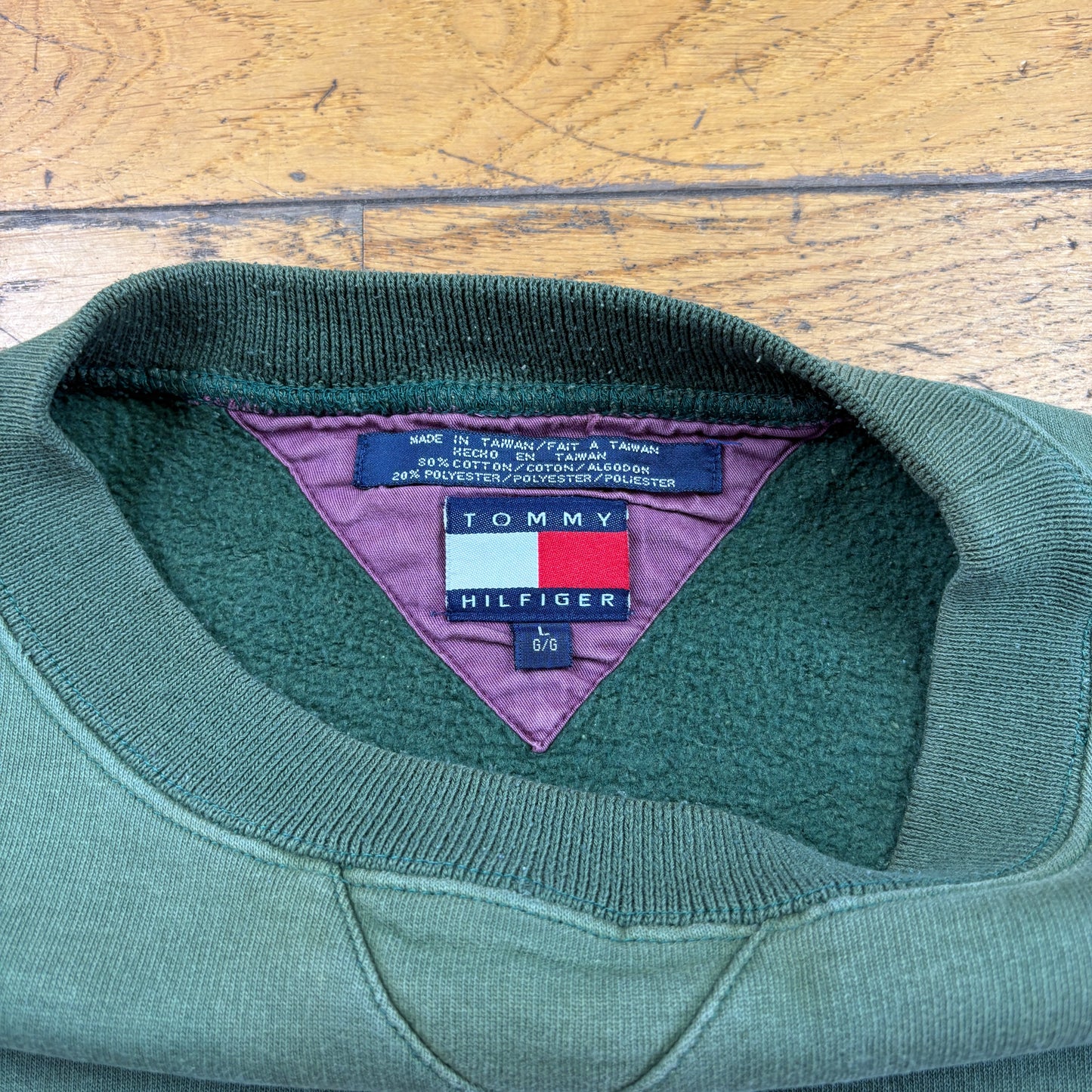 Vintage Tommy Hilfiger Green Boxy Embroidered Sweatshirt - XL