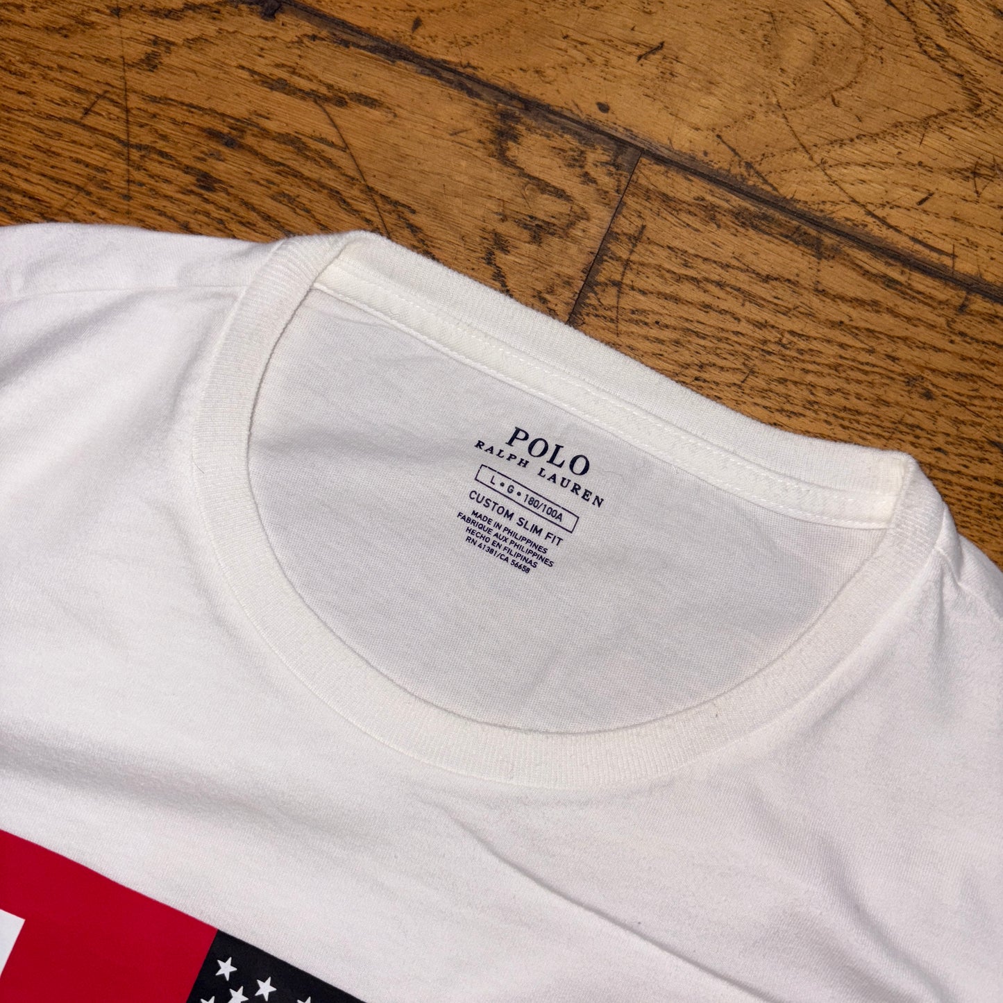 Vintage Ralph Lauren USA Flag White Long Sleeve Graphic T-Shirt - S