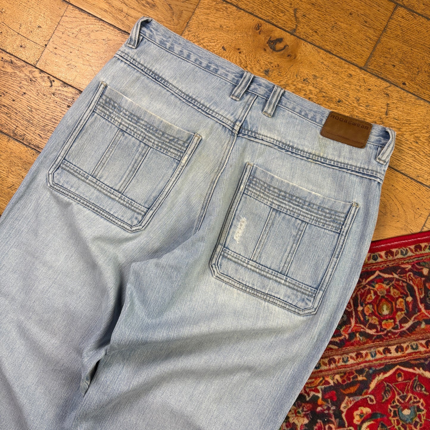 Vintage Rocawear Blue Embroidered Y2K Hip Hop Baggy Jeans - 36