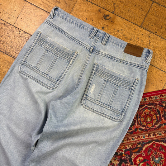 Vintage Rocawear Blue Embroidered Y2K Hip Hop Baggy Jeans - 36