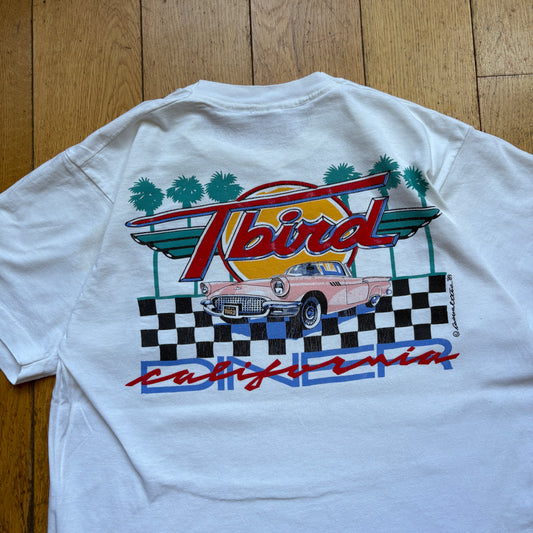 Vintage 1989 T Bird Car Single Stitch White Graphic T-Shirt - S
