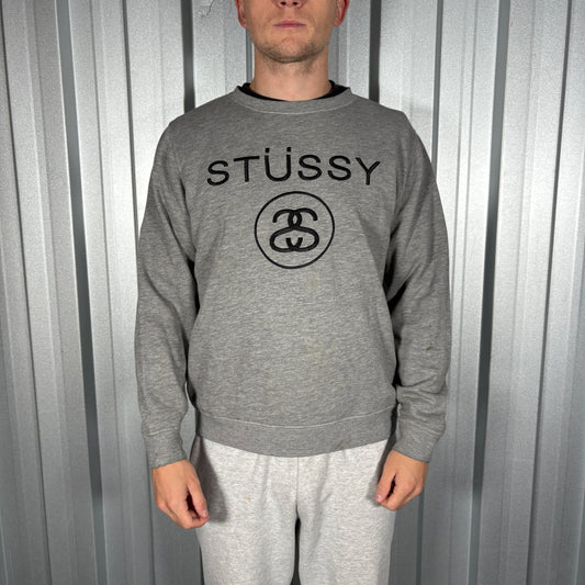 Stussy Grey Embroidered Sweatshirt - M