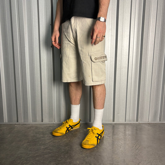 Southpole White Cargo Embroidered Y2K Hip Hop Baggy Shorts - 32