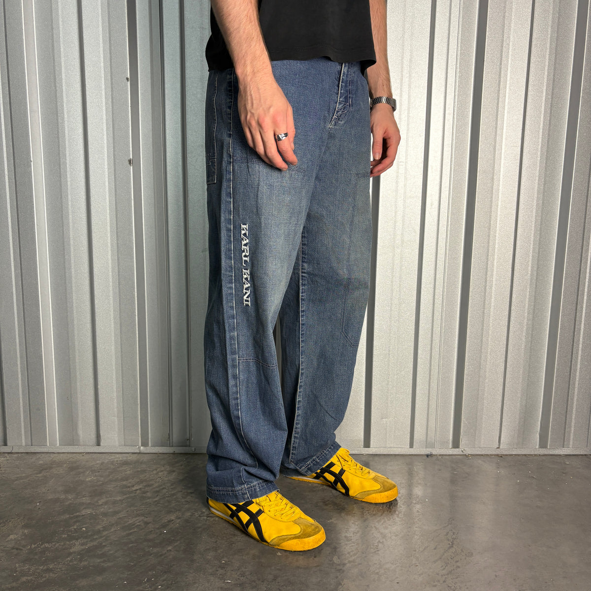Karl Kani Blue Embroidered Japanese Denim Hip Hop Y2K Baggy Jeans - 32R