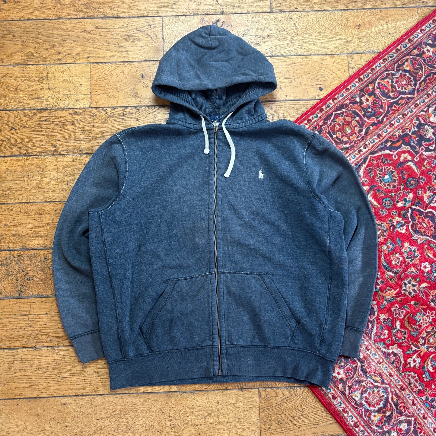 Vintage Ralph Lauren Grey Zip Hoodie Embroidered Sweatshirt - 2XL