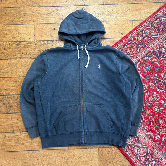 Vintage Ralph Lauren Grey Zip Hoodie Embroidered Sweatshirt - 2XL