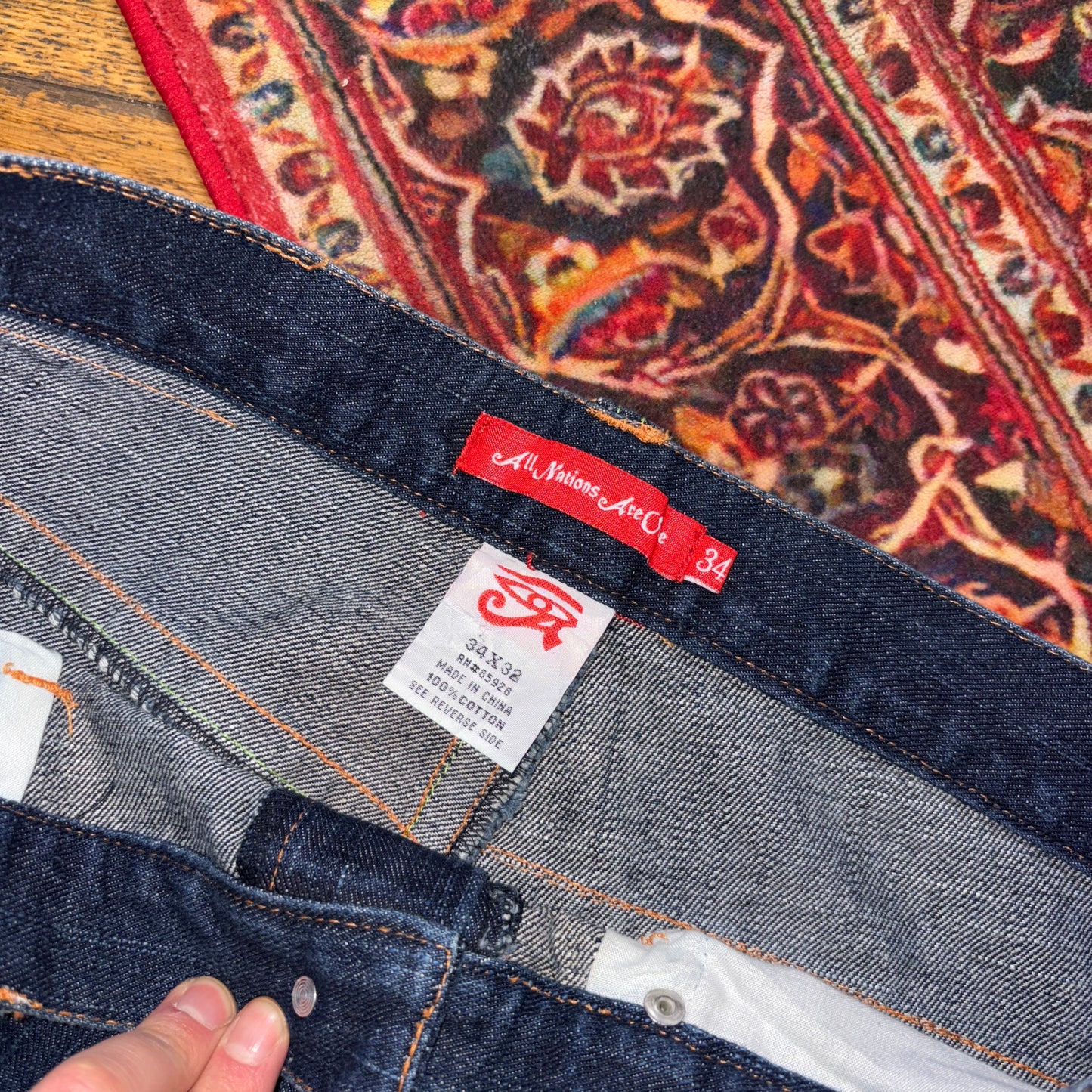 Vintage All Nations Are One Blue Embroidered Y2K Hip Hop Baggy Jeans - 34R