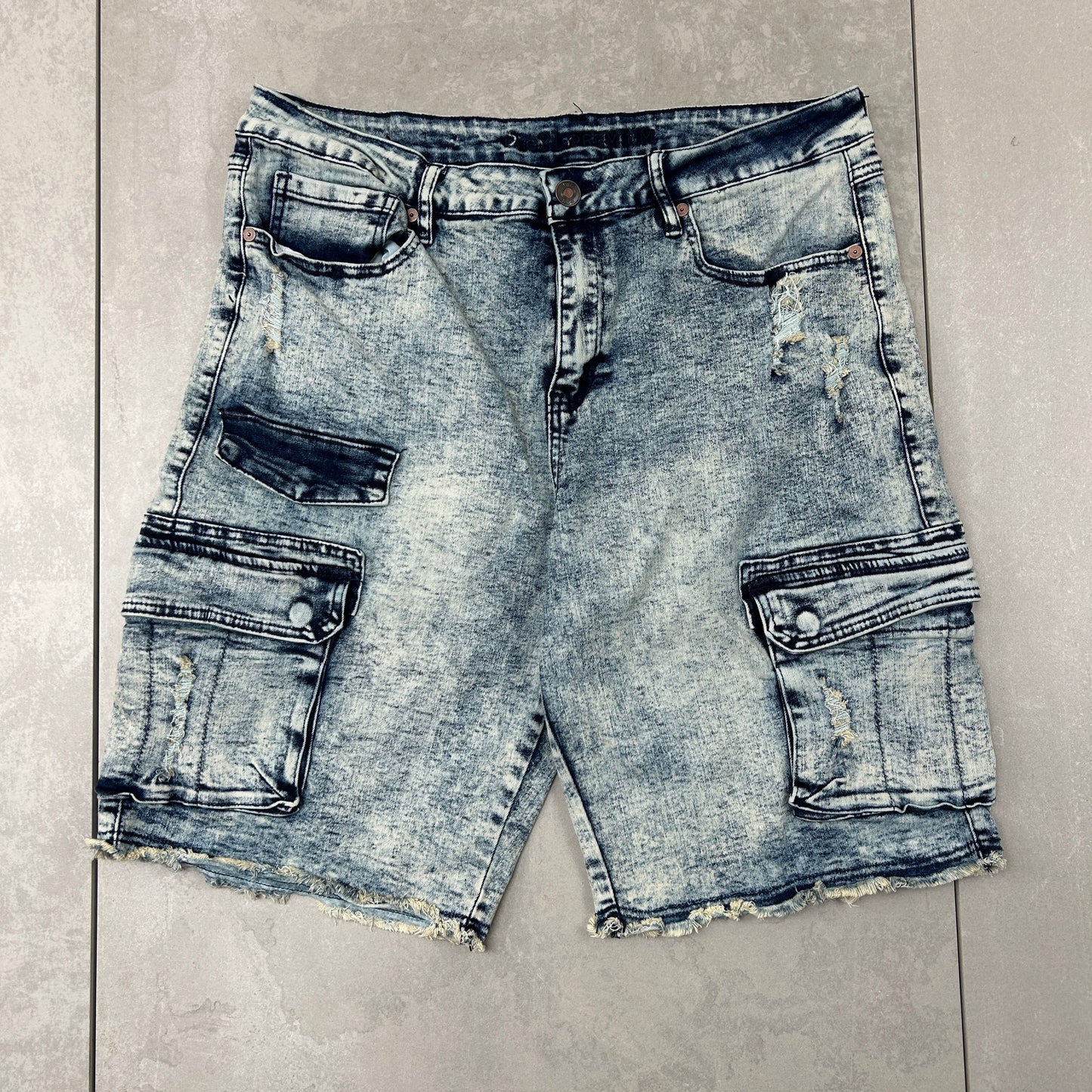 Vintage Hip Hop Baggy Blue Acid Wash Shorts Jorts - 36