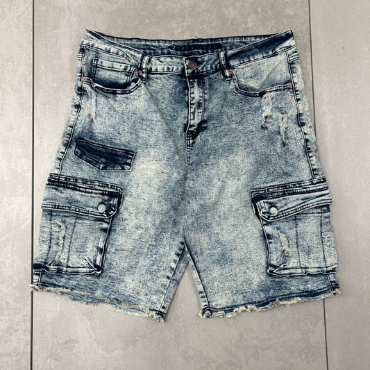 Vintage Hip Hop Baggy Blue Acid Wash Shorts Jorts - 36
