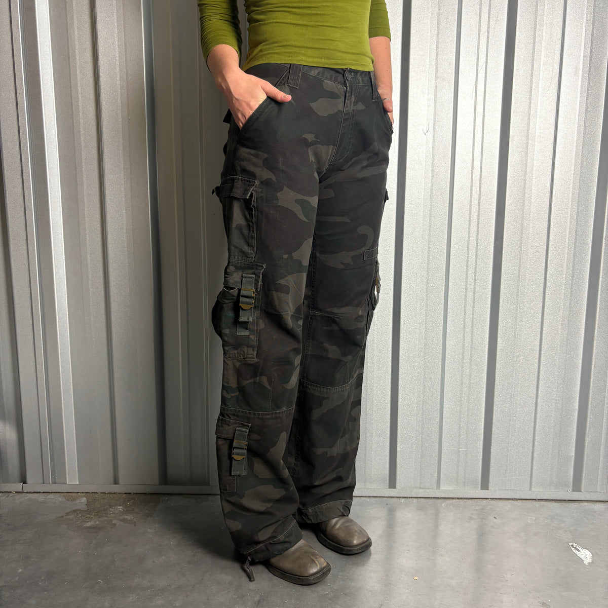 Black Camo Baggy Y2K Cargo Trousers - 28L