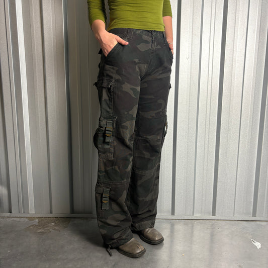 Black Camo Baggy Y2K Cargo Trousers - 28L