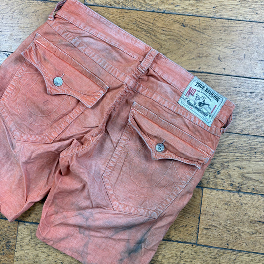 Vintage True Religion Orange Corduroy Embroidered Y2K Shorts Jorts - 34