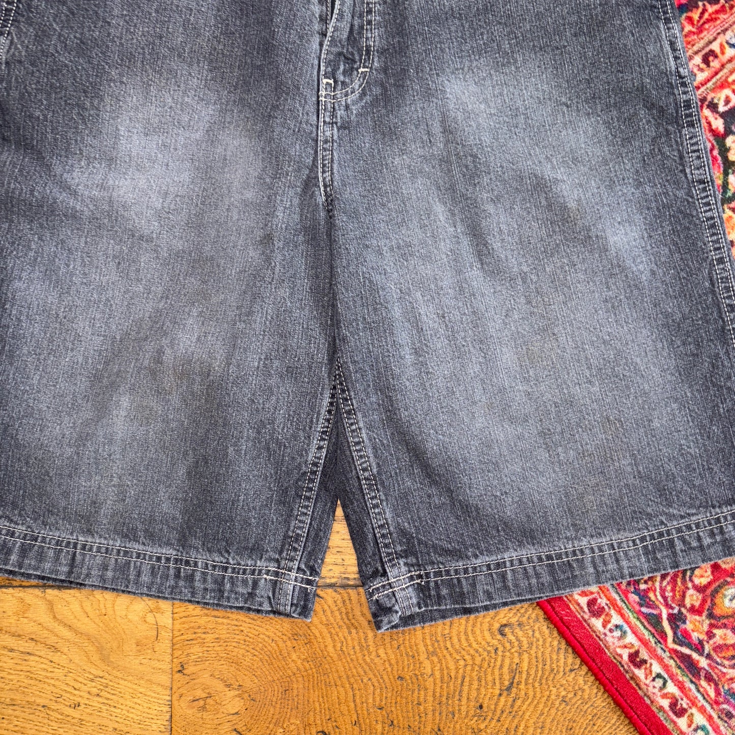 Vintage Embroidered Hip Hop Black Grey Baggy Shorts Jorts - 34