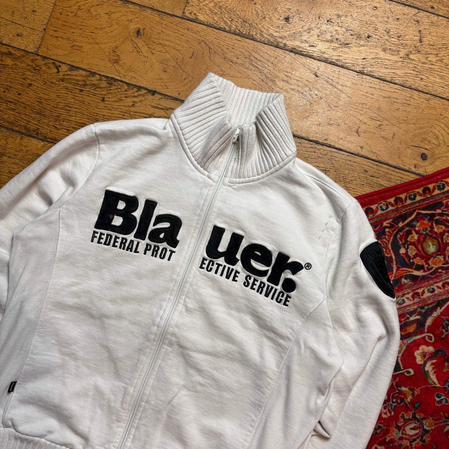 Vintage Blauer White Embroidered Zip Sweatshirt - M