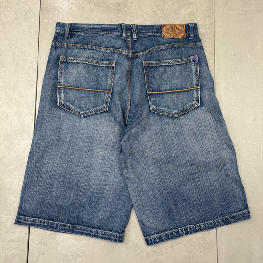Vintage Embroidered Hip Hop Baggy Blue Shorts Jorts - 38