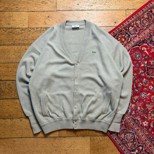 Vintage Lacoste Cream Grey Knit Cardigan Jumper - XL