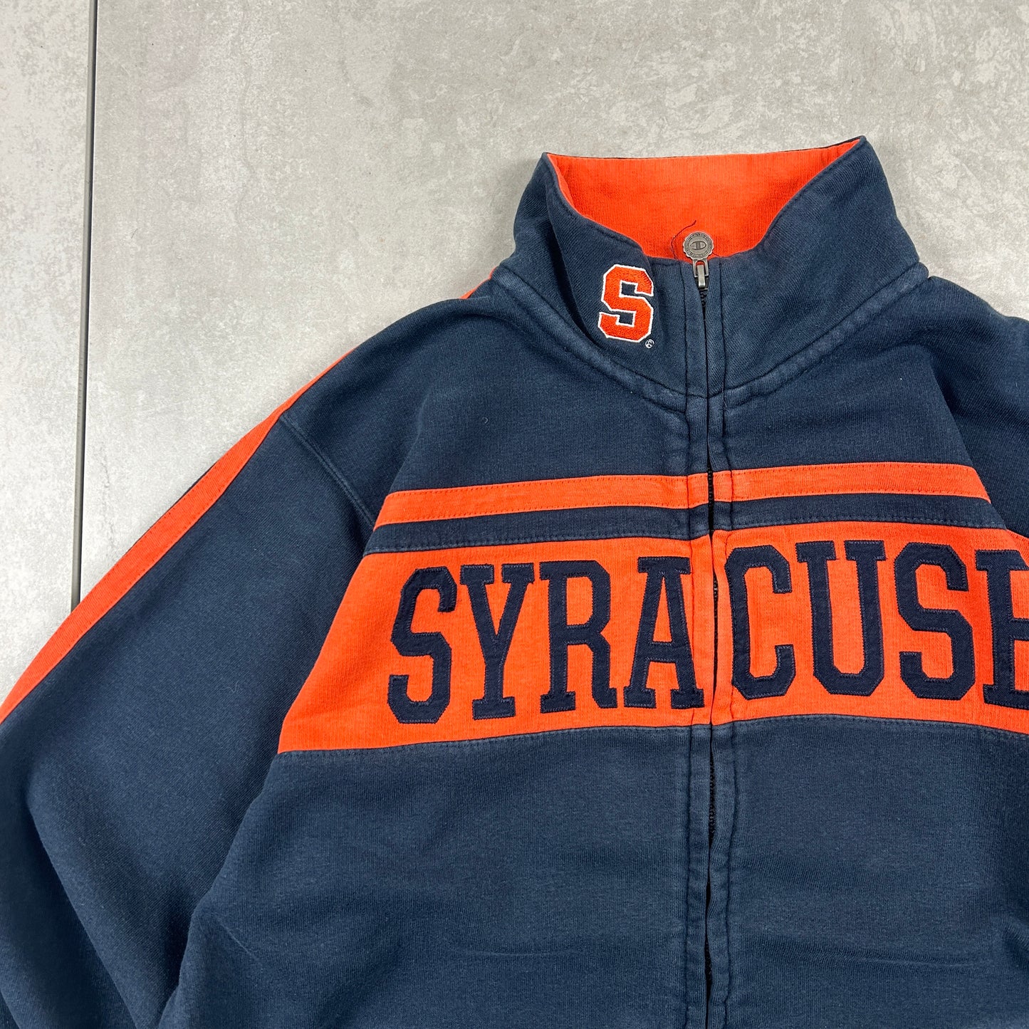 Vintage Champion Embroidered Navy Orange Zip Sweatshirt - M