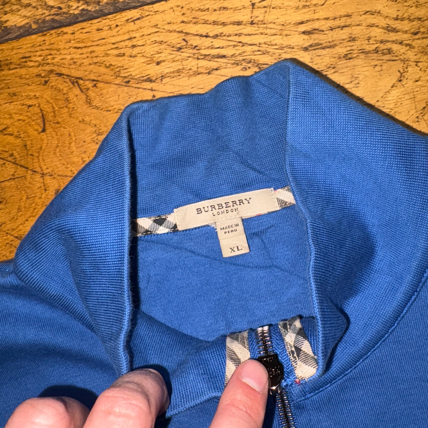 Vintage Burberry Blue Embroidered Quarter Zip Sweatshirt - XL
