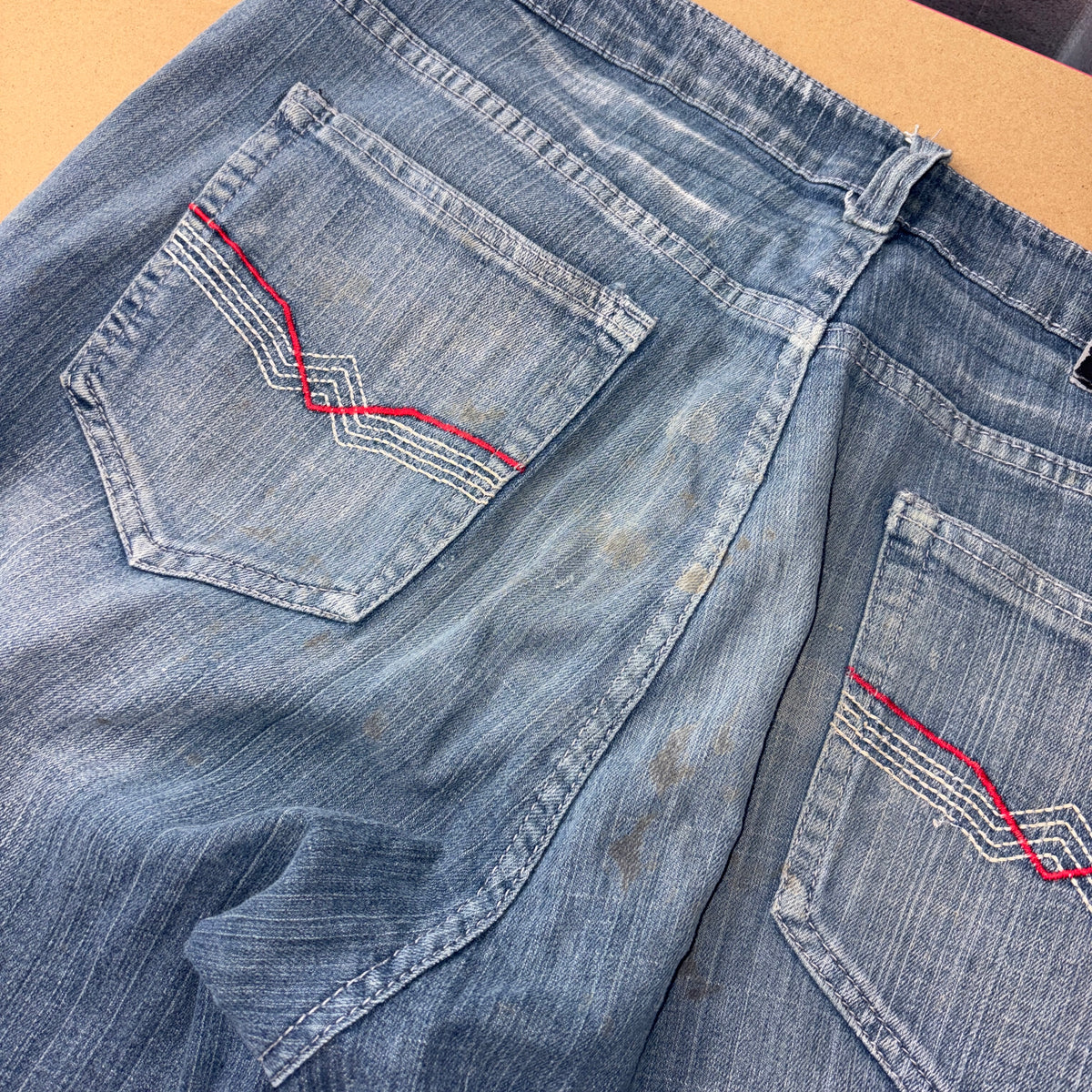 Embroidered Blue Dragon Japanese Denim Hip Hop Y2K Baggy Jeans - 36R