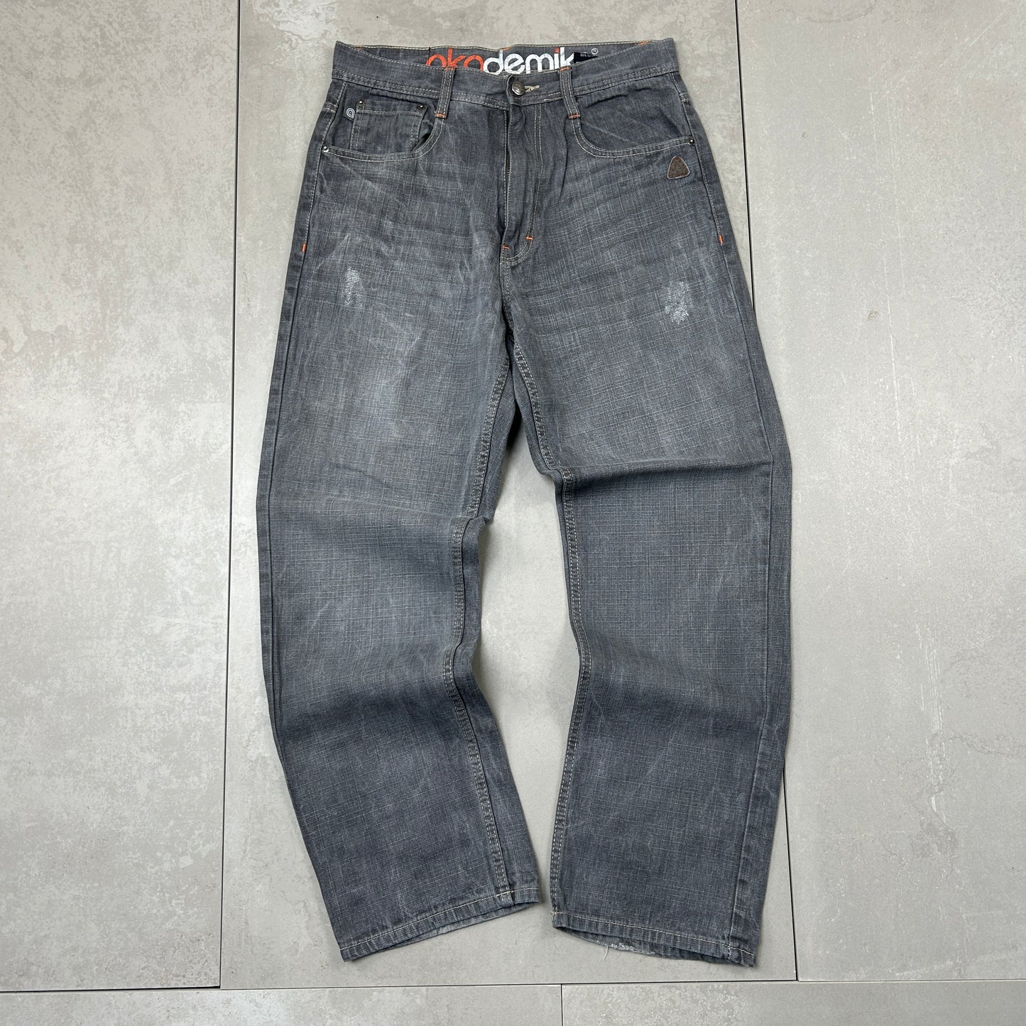 Vintage Akademiks Embroidered Hip Hop Baggy Grey Jeans - 32