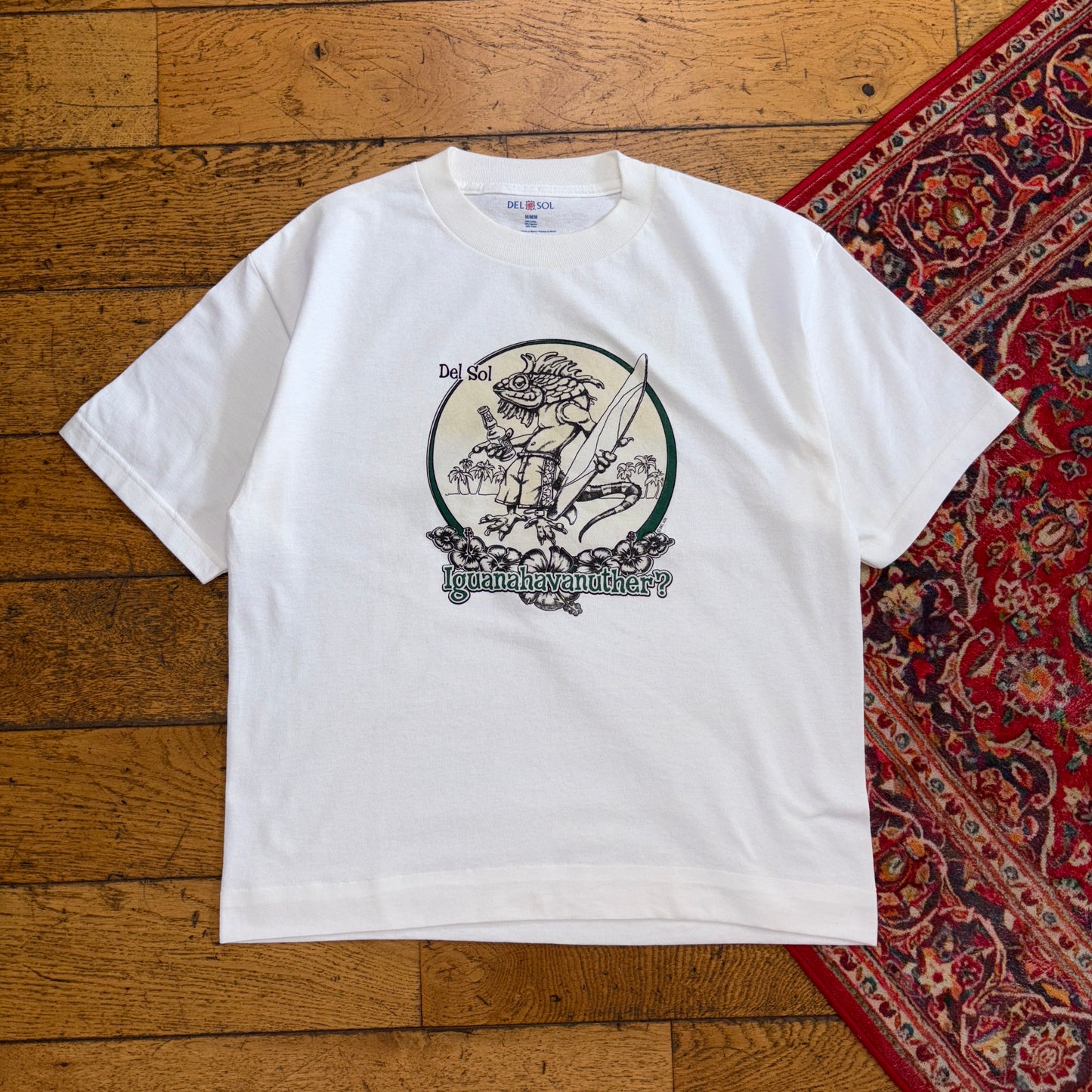 Vintage Dia Sol Iguana Beer White Boxy Cropped Graphic T-Shirt - S