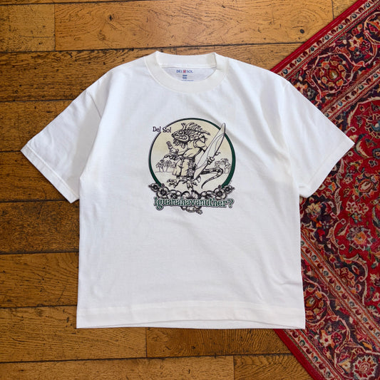 Vintage Dia Sol Iguana Beer White Boxy Cropped Graphic T-Shirt - S