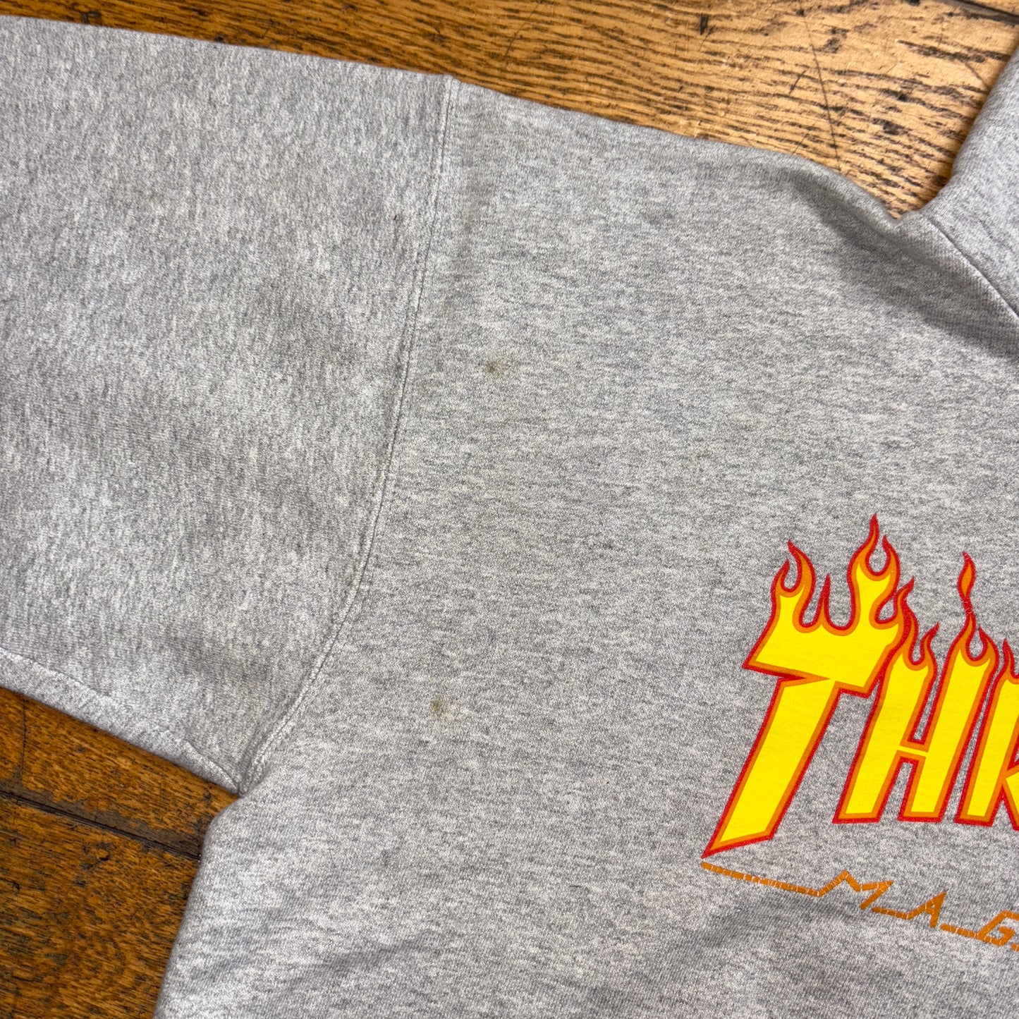 Vintage Thrasher Grey Skate Flames Hoodie Sweatshirt - M