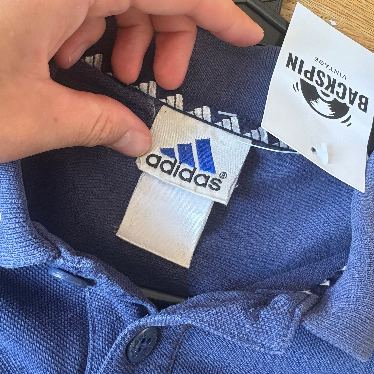 Vintage 90s Adidas Navy Blue Embroidered Polo Shirt - S