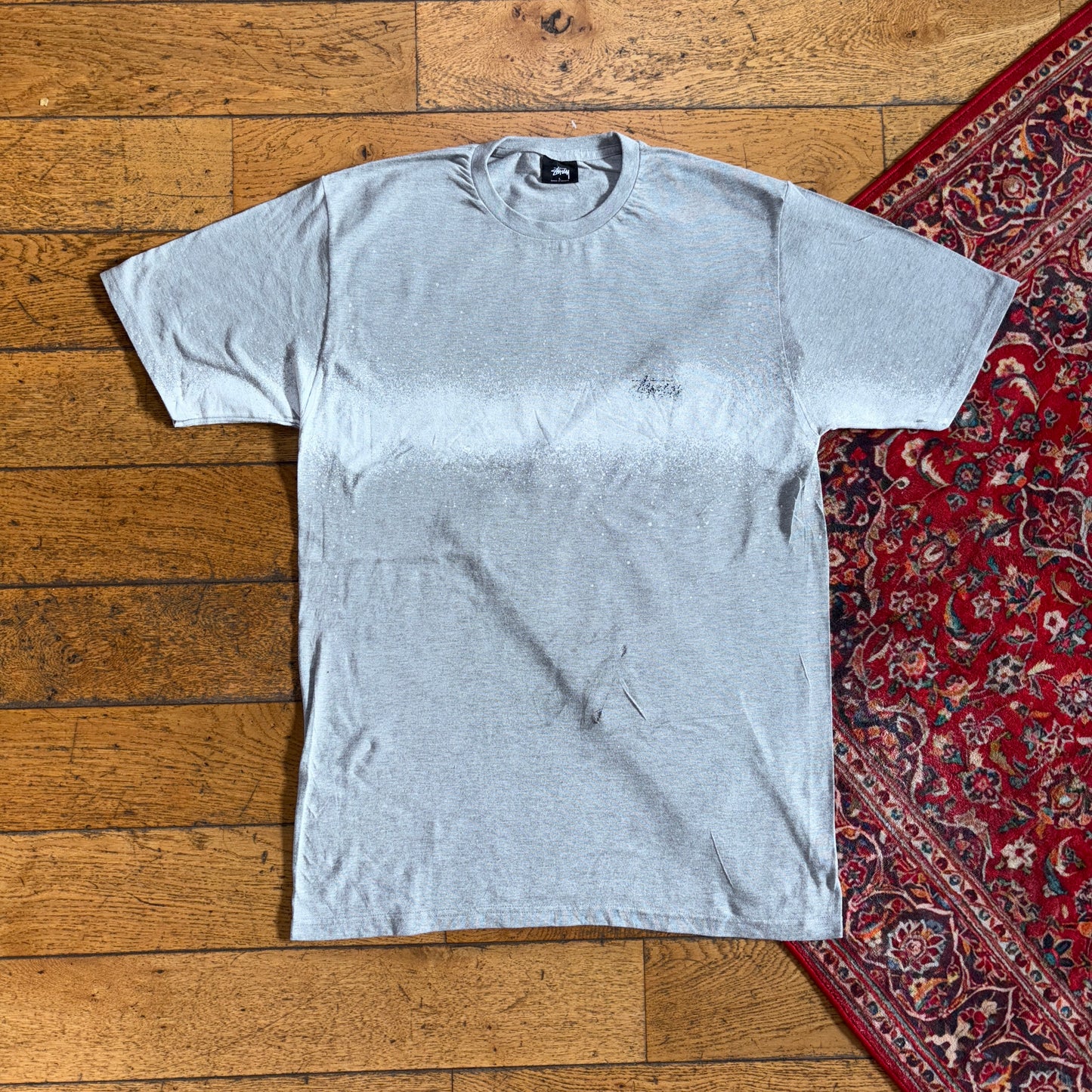 Vintage Stussy Grey Paint Graphic T-Shirt - M