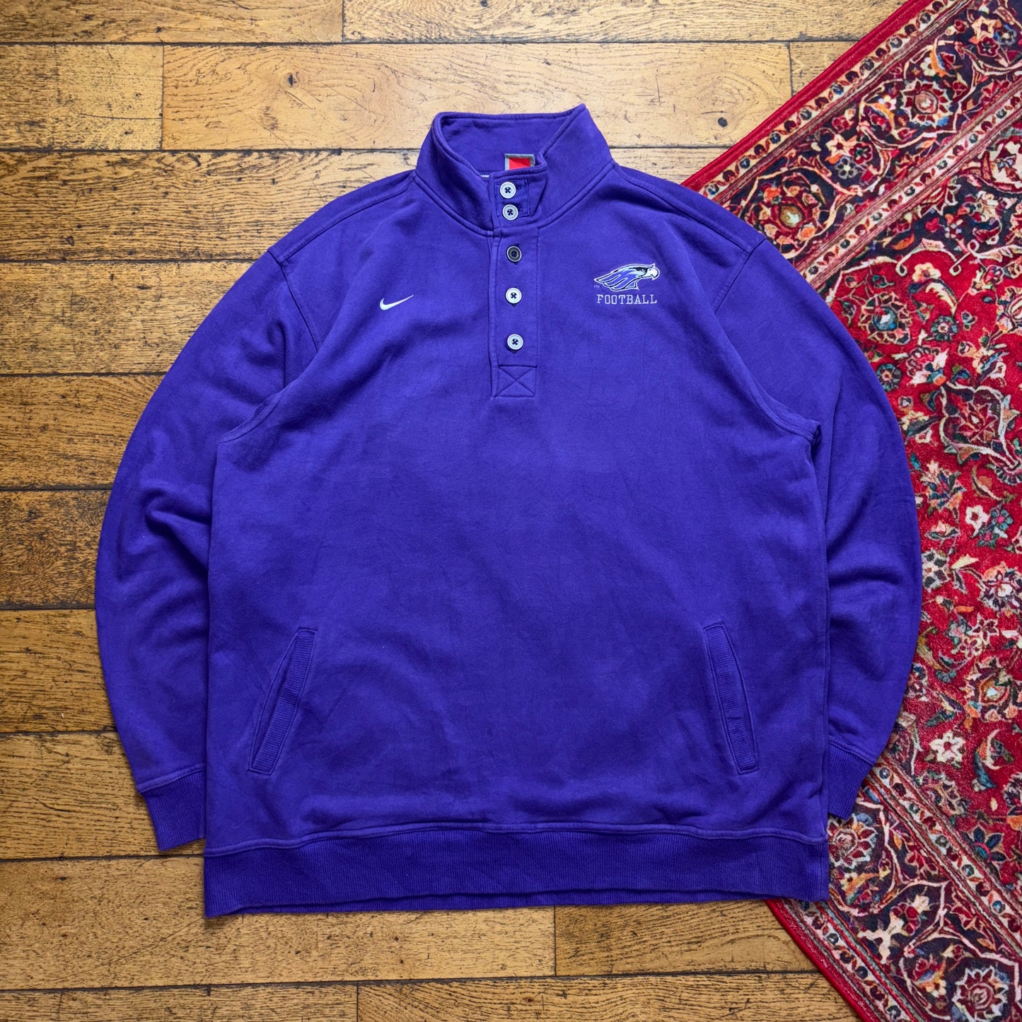 Vintage 90s Nike Swoosh Eagles Purple Embroidered Button Sweatshirt - XL