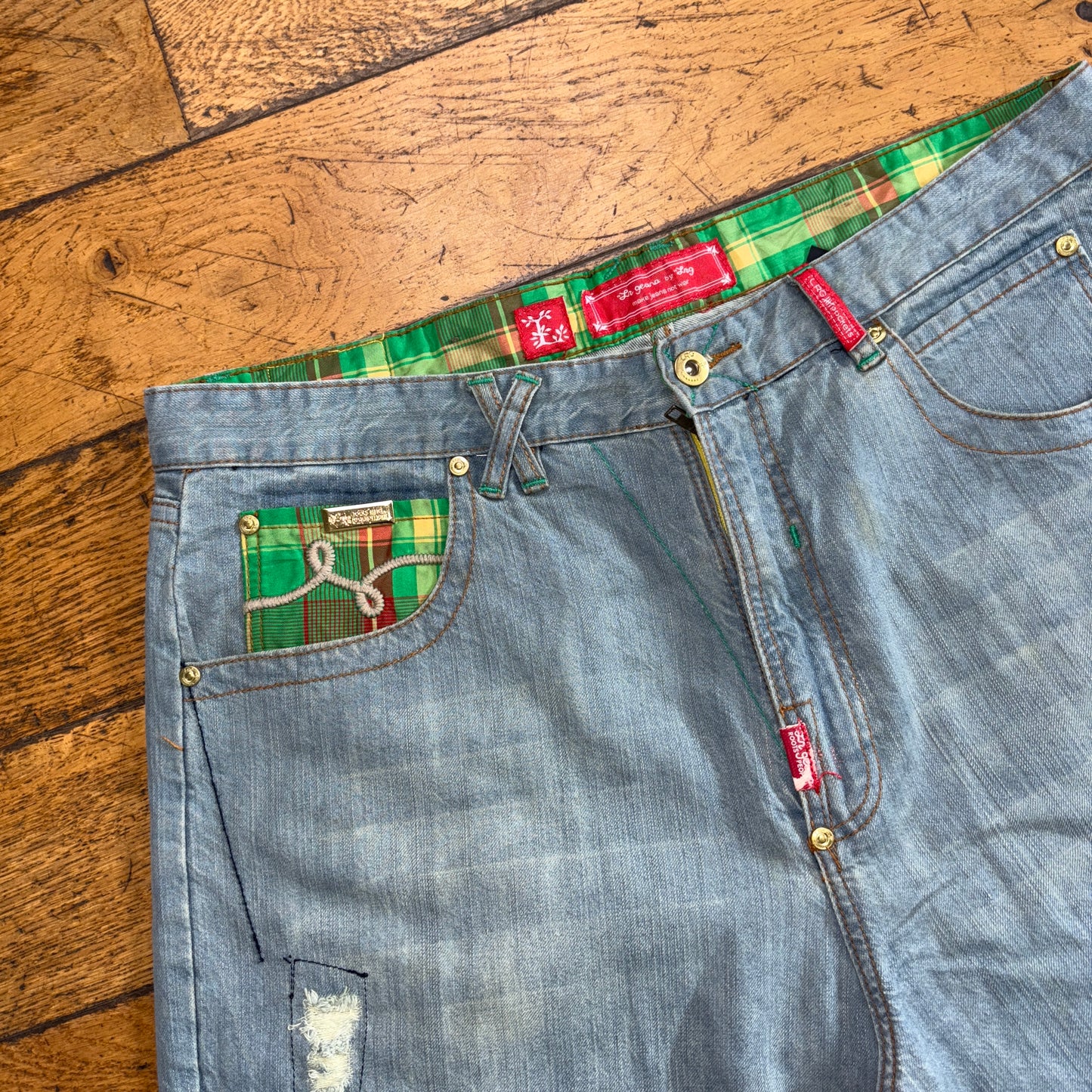 Vintage LRG Blue Embroidered Y2K Hip Hop Baggy Jeans Shorts Jorts - 38