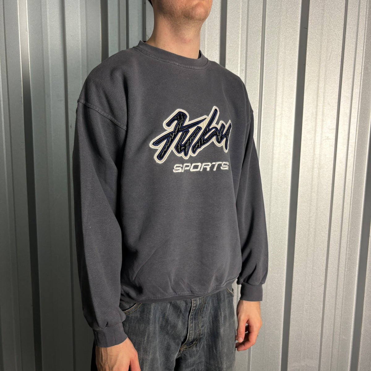 Vintage Fubu 00s Hip Hop Grey Boxy Embroidered Sweatshirt - L