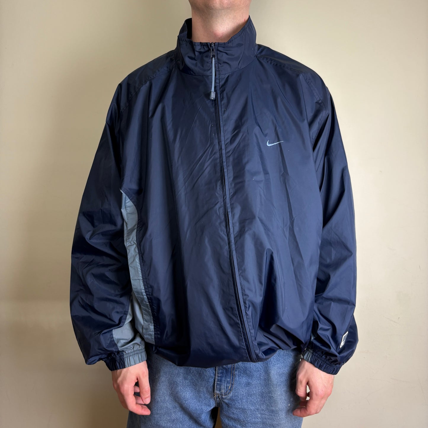 Vintage Nike y2k Swoosh Navy Windbreaker Coat Jacket - 2XL