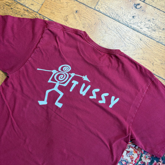 Vintage Stussy Burgundy Graphic T-Shirt - S