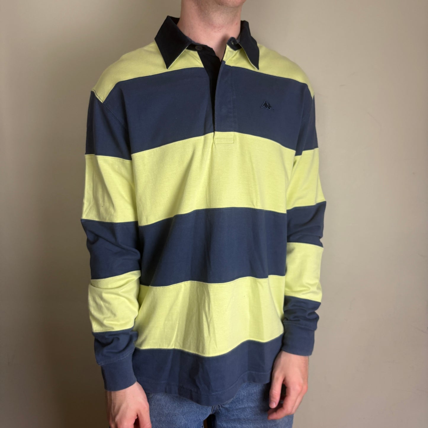 Vintage Kappa Green Blue Stripe Rugby Polo Shirt - L