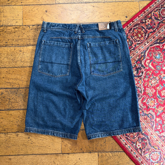 Vintage Blue Double Knee Baggy Denim Shorts - 36