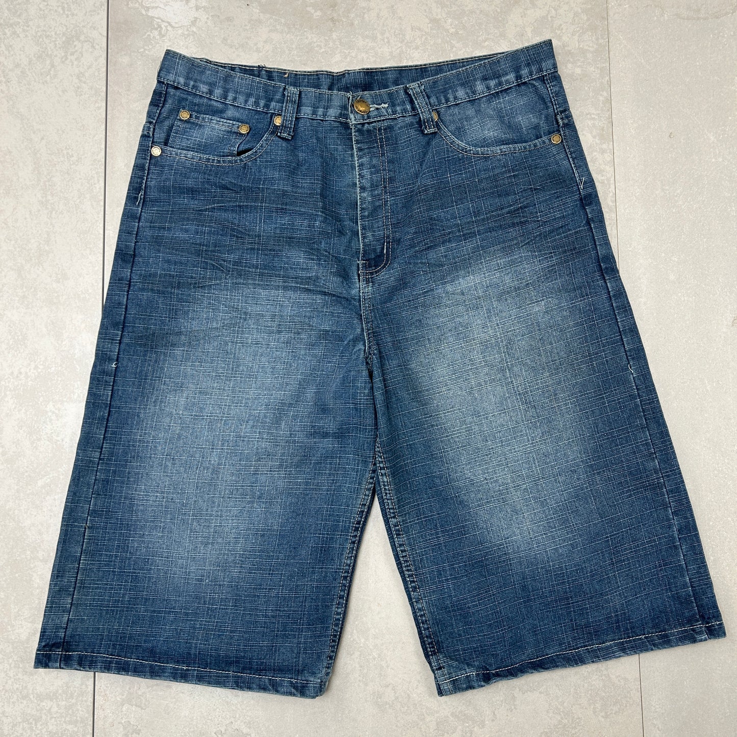 Vintage Embroidered Hip Hop Baggy Blue Shorts Jorts - 36